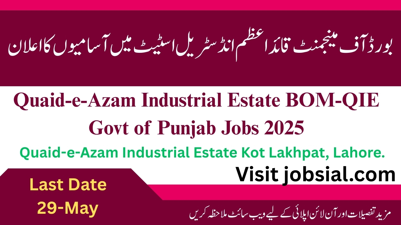 Board of Management Quaid-e-Azam Industrial Estate Jobs 2025