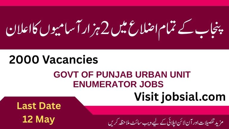 Govt of Punjab Urban Unit Enumerator Jobs 2025