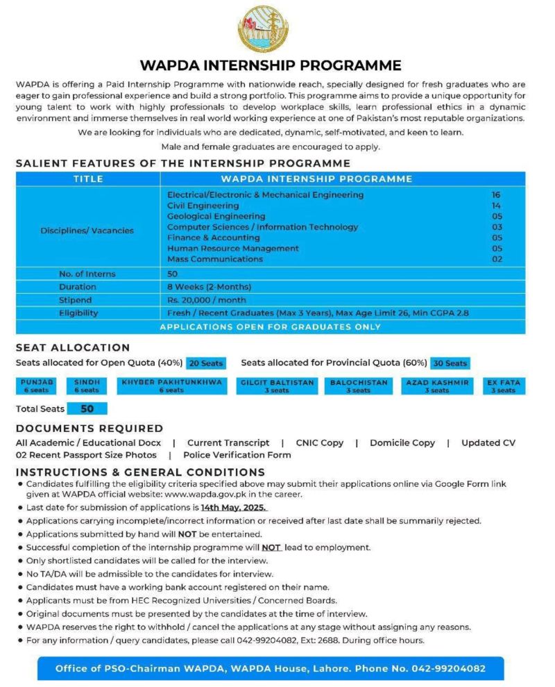 Wapda Internship Program 2025 Advertisement