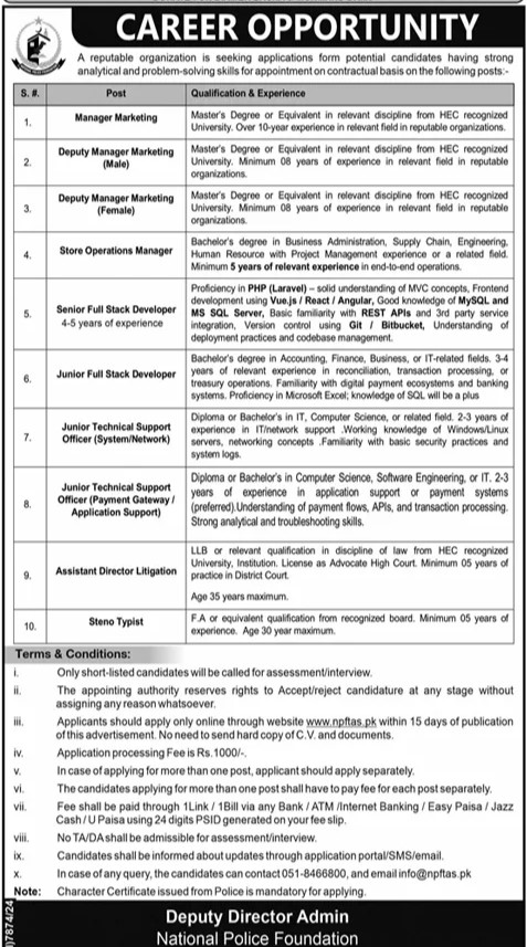 National Police Foundation NPF Islamabad Jobs 2025