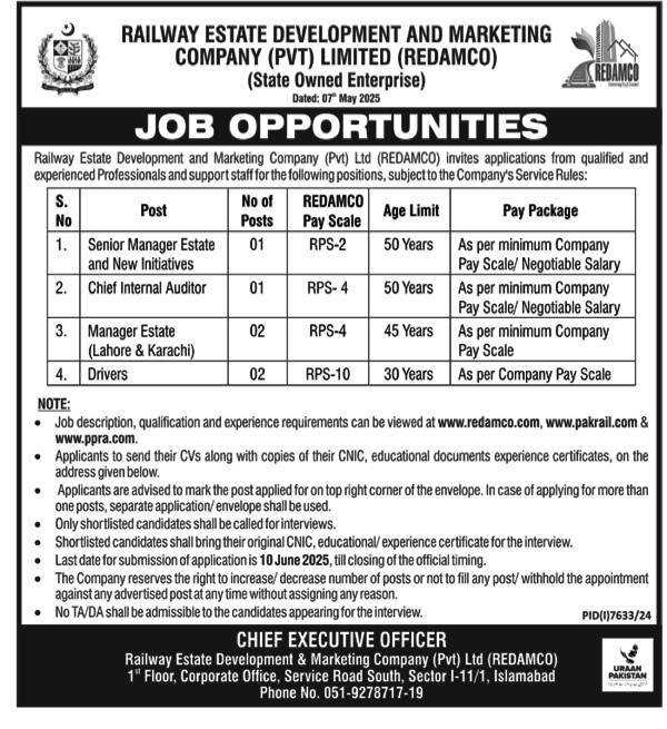 Railway Estate Development and Marketing Company Limited Jobs 2025