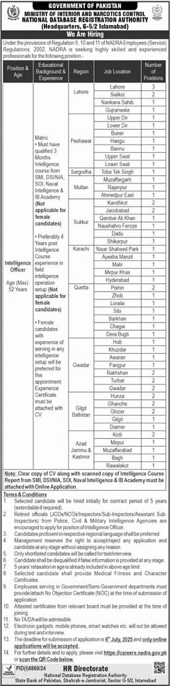 NADRA Intelligence Officer Jobs 2025